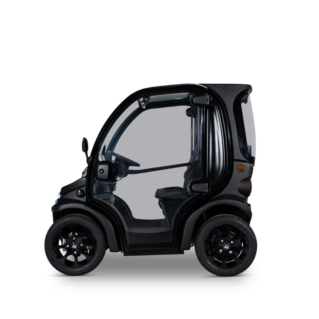 Biro Big noire occasion 2019 2 300 km – voiture sans permis électrique – vue de trois quarts arrière en studio