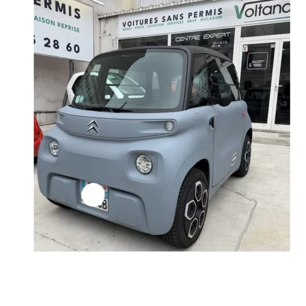 Citroën Ami Pop occasion 2022 9 500 km – voiture sans permis électrique – vue de trois quarts avant, grise