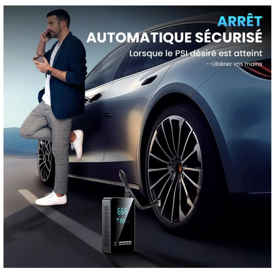 Gonfleur de pneus électrique en utilisation sur une roue