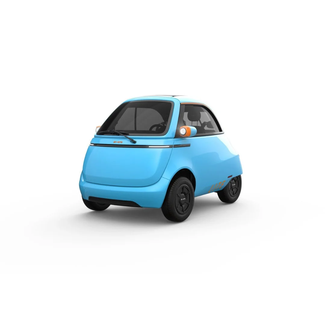 MICROLINO Lite bleue – voiture électrique sans permis – vue de trois quarts avant