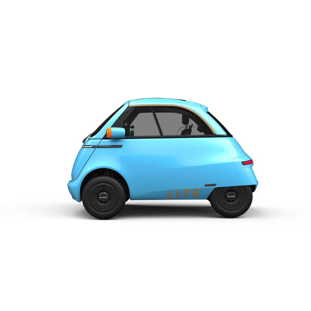 MICROLINO Lite bleue – voiture électrique sans permis – vue de profil