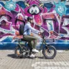 NIU BQi Utility 200 – vélo cargo électrique utilitaire – devant un mur de street art