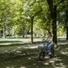 NIU BQi Utility 200 – vélo cargo électrique utilitaire – cycliste sous les arbres