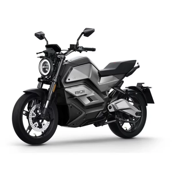 NIU RQi Sport – moto électrique 125 cm3 – vue de trois quarts avant, gris